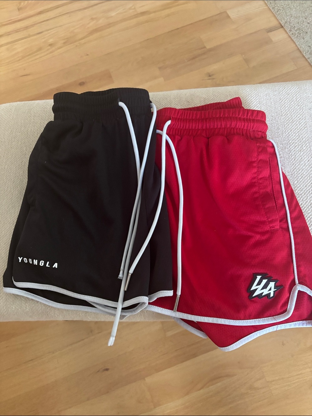 YoungLA Black & Red Athletic Shorts with White Trim